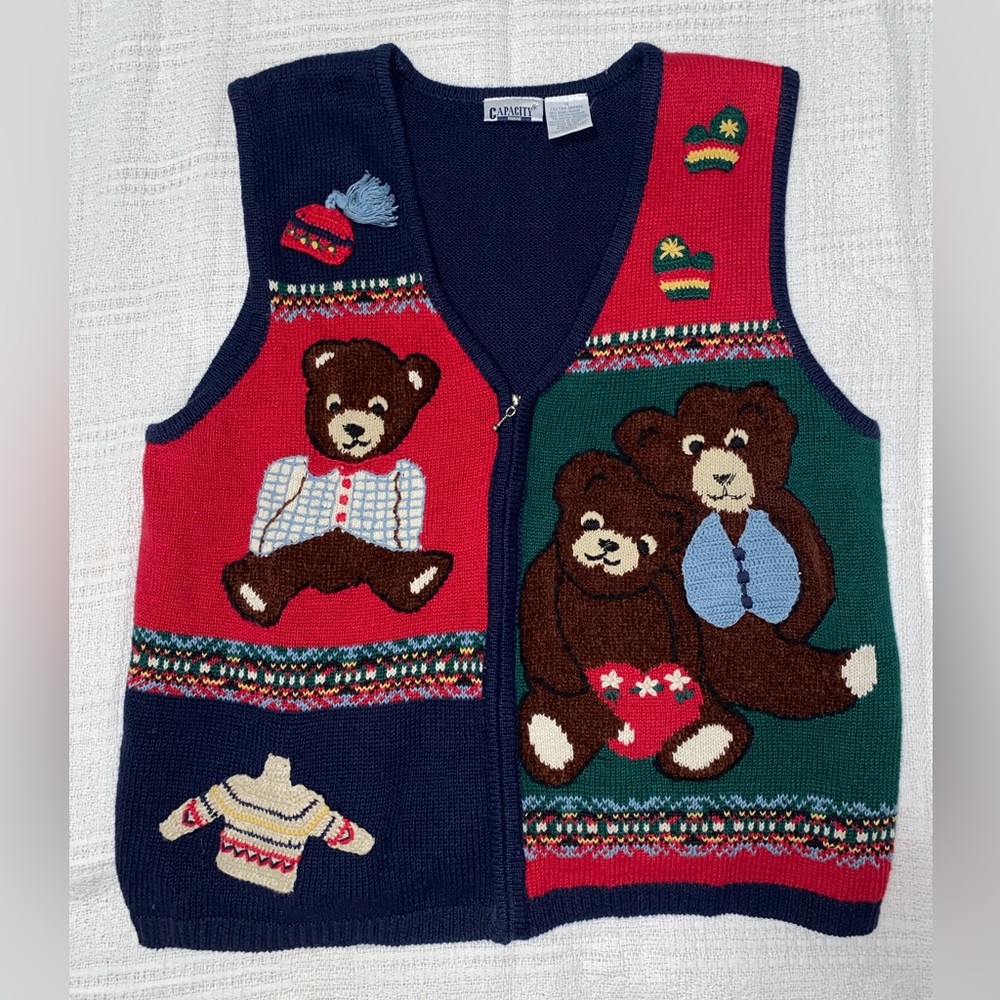 Vintage Embroidered Bear Capacity Sweater Vest
